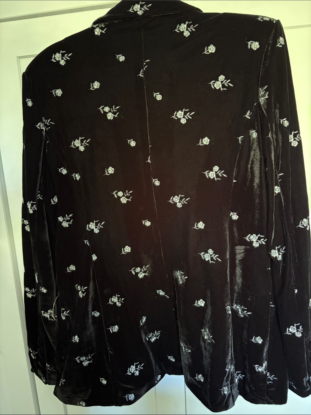 Avec Les Filles Black Velvet Blazer with Silver Floral Embroidery - Picture 5 of 6